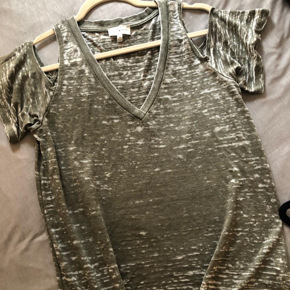 Lucky Brand Army Green V-Neck Burnout Tee 🍀